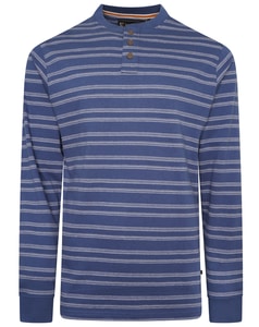 KAM Long Sleeve Embossed Waffle Stripe Henley T-Shirt Indigo